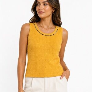 St John Yellow Knit Shell Top Small Textured Sleeveless, designer sweater tank